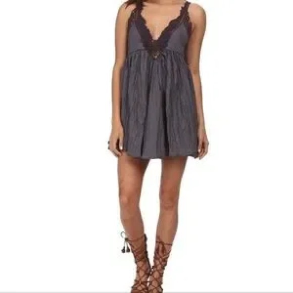 SOLD OUT ♥️ Free People Breathless Gray Crochet Strappy Back Babydoll Mini Dress - Picture 14 of 16
